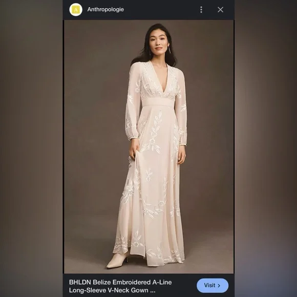 BHLDN | Dresses | Bhldn Belize Embroidered Longsleeve Vneck Gown Fits Like  A 4see Dscrptn | Poshmark
